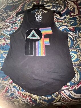 Chaser Retro Distressed Tank with Pink Floyd Rainbow Stripe Graphic